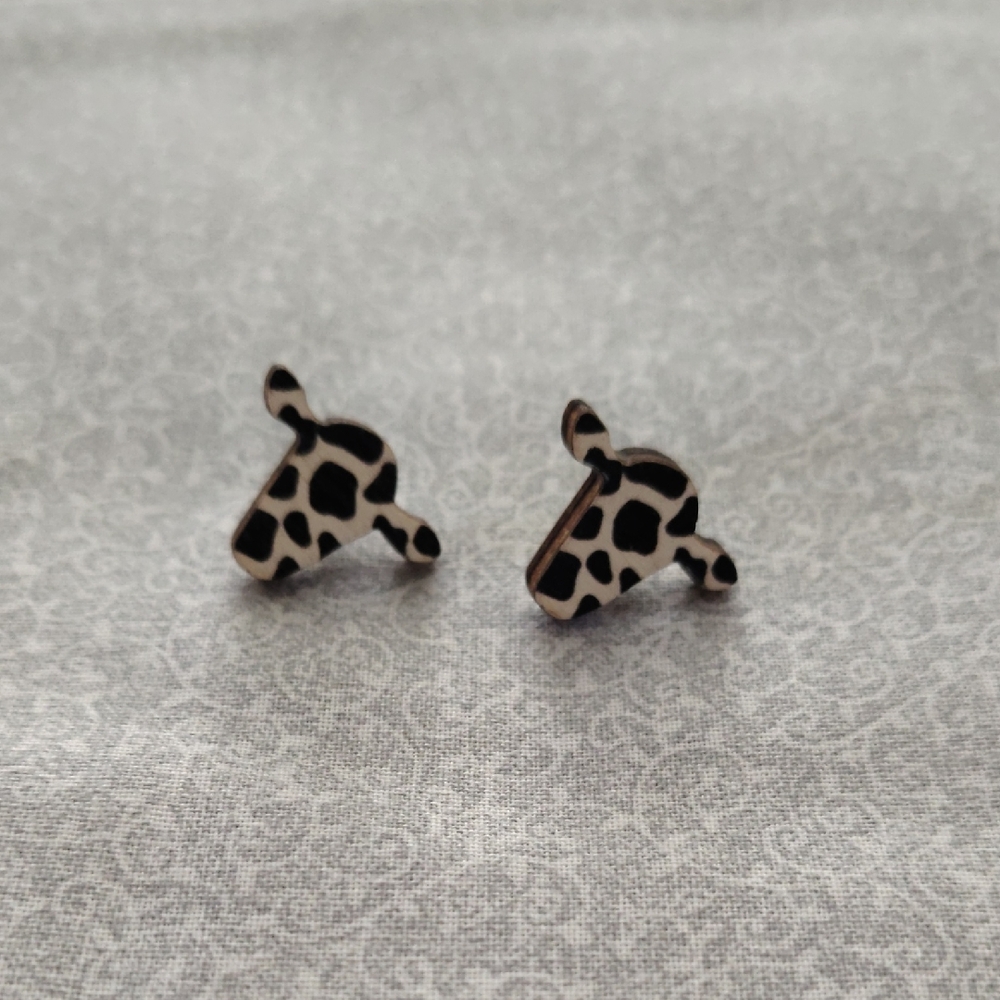 Cow Print Cow Head Earrings